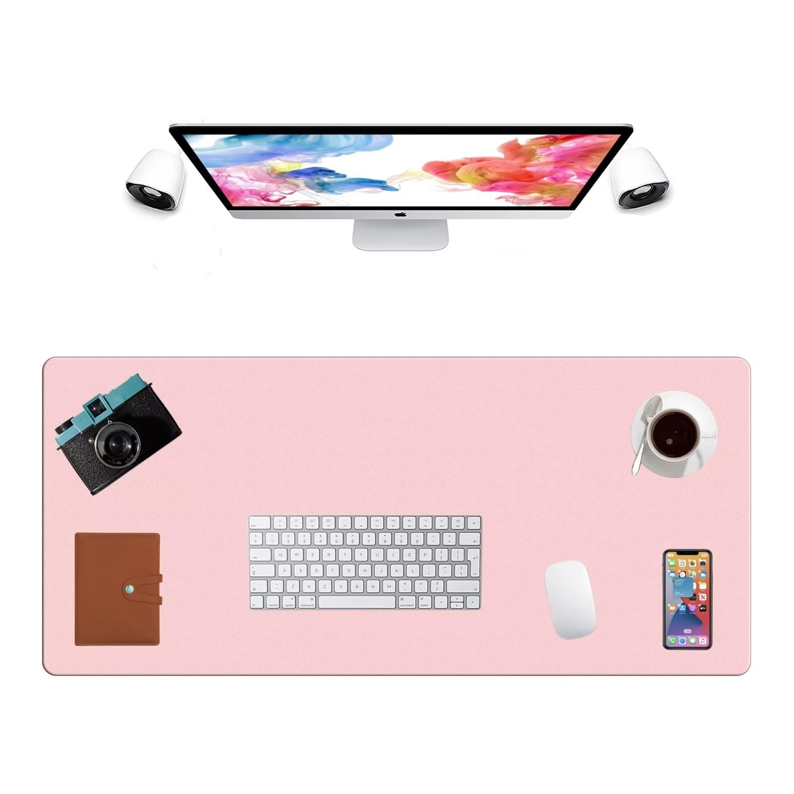 LL-COEUR Extra Large PU Leather Desk Mat Large Mouse Pad XXL Waterproof Table Mat Office Laptop Writing Pad (39.4 x 17.7 inch, Pink)