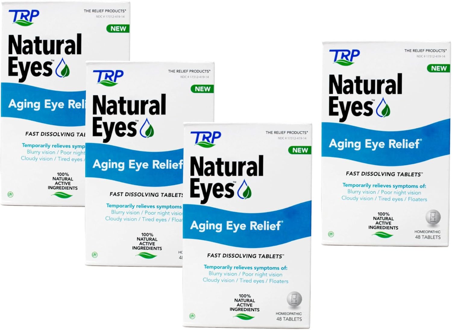 TRP Natural Eyes, Aging Eye Relief Homeopathic Tablets, Gluten-Free, 48 ct (Pack of 4)