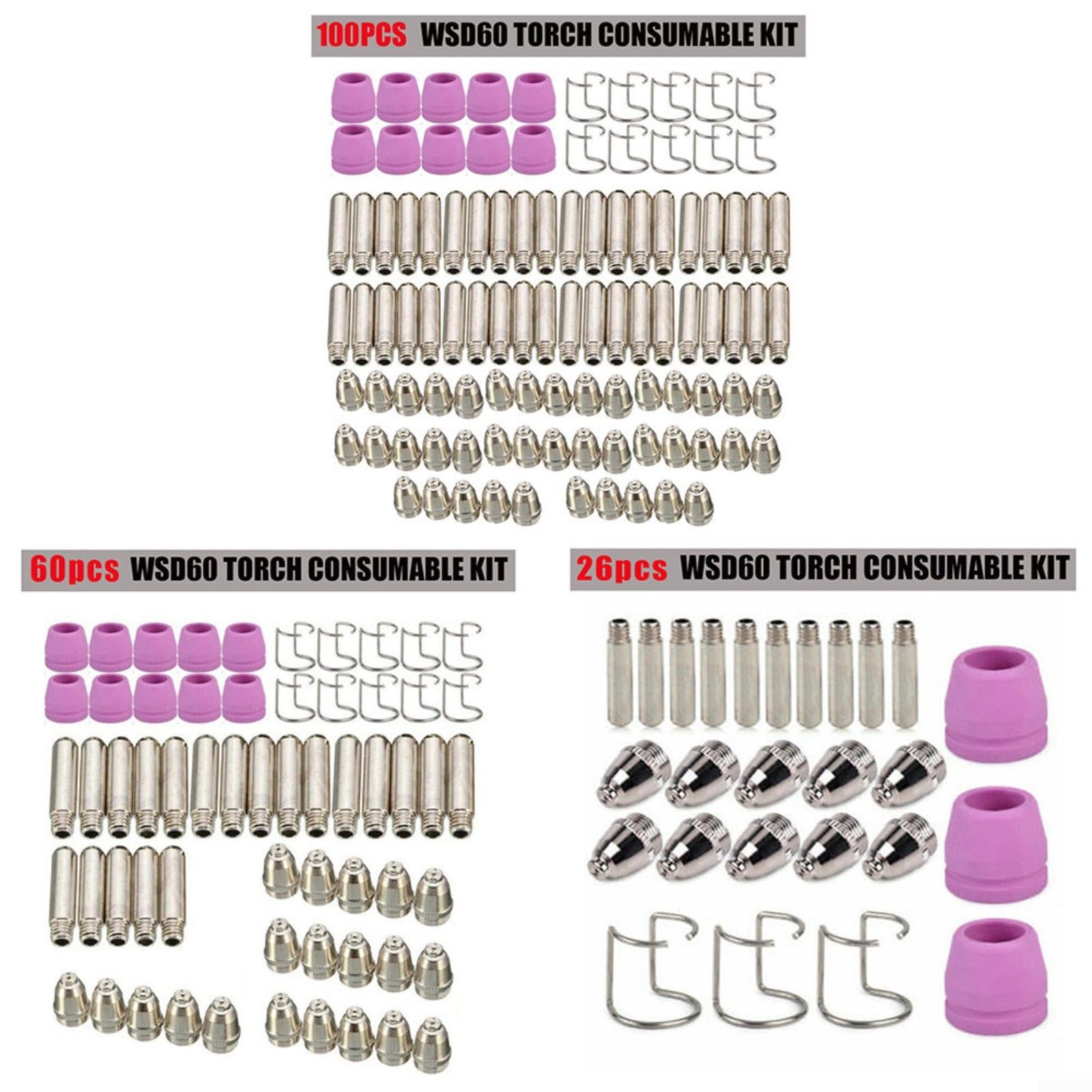 Plasmaschneidbrenner Ersatzteile Set für WSD-60 SG-55 AG-60 für cut60 LGK60, 60A Kupfer Elektroden & Düsen Verbrauchsmaterial Kit(100pcs)