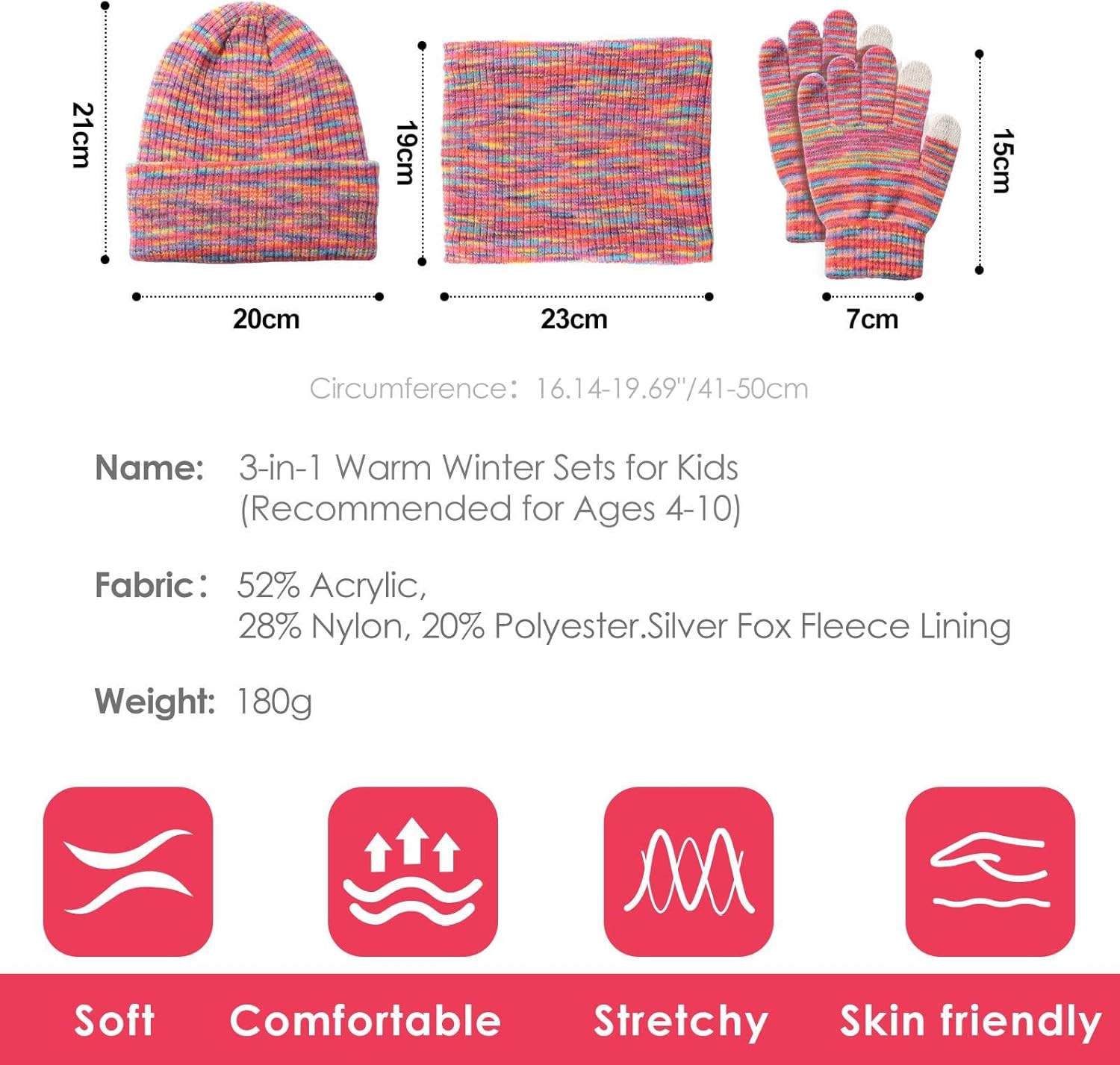 Kids Winter Hat Gloves Scarf Set: Warm Fleece Lined Beanie Hat Knit Gloves & Neck Warmer for Boys and Girls Ages 4-10 - Image 5