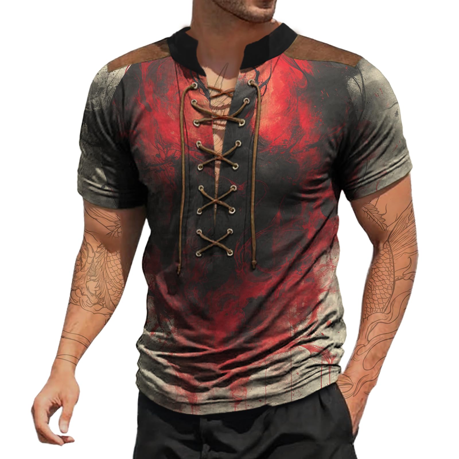 Mens Short Sleeve Shirts Trendy Casual Lightweight Boho Summer Beach Outdoor Classic Slimming Fit V Neck Tops