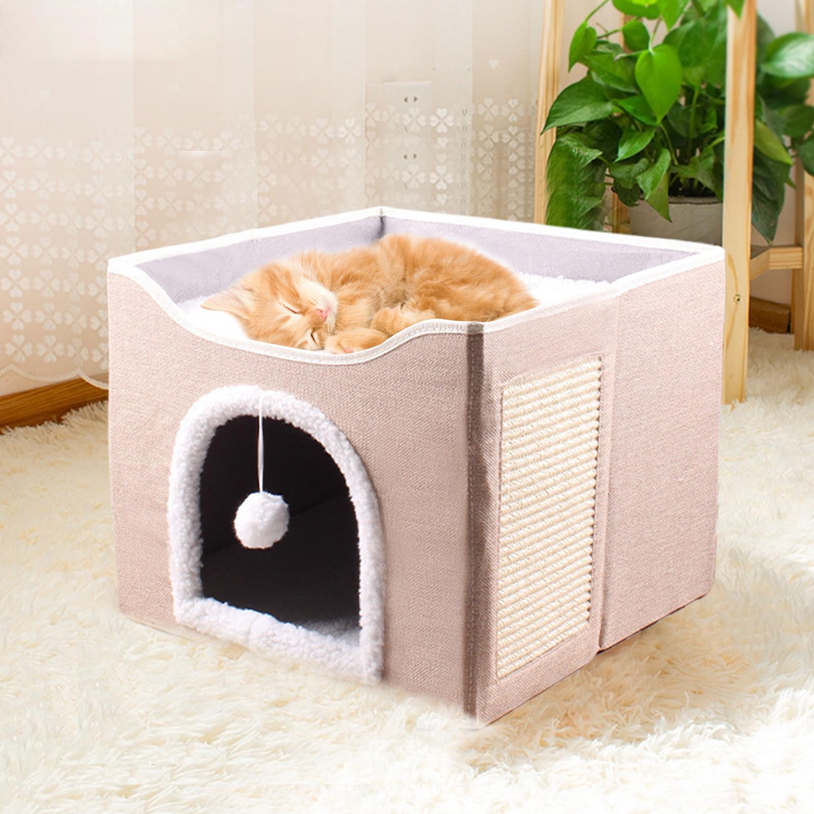 Spaziosa Tana Caverna Per Gatti per Animali Domestici, Casa a Forma di | Cuccia rifugio tana zona riposo angolo relax salotto cuscino morbido caldo accogliente sicuro