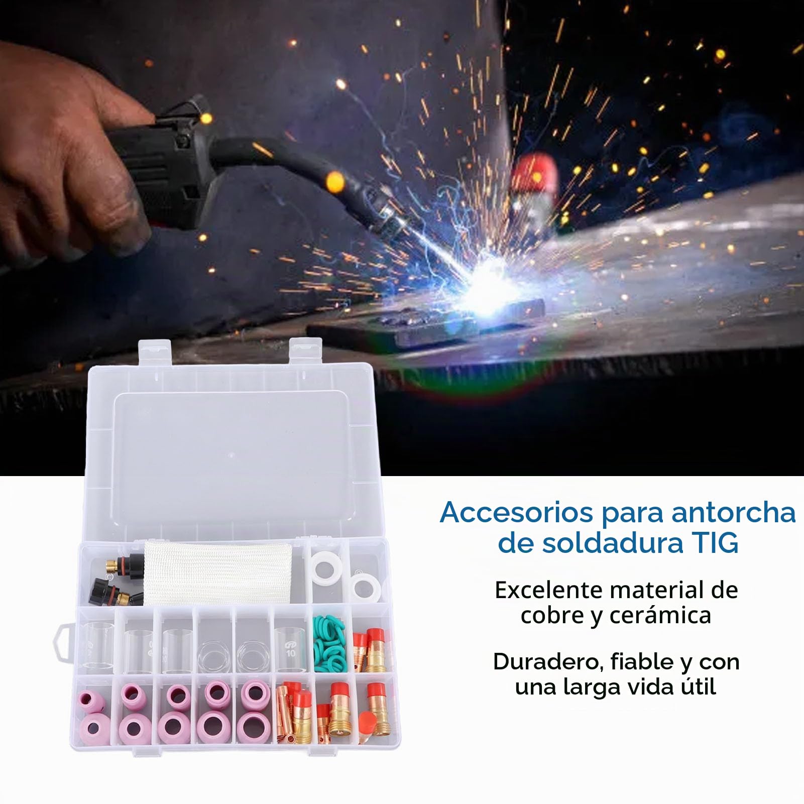 Accesorios de Antorcha de Soldadura Tig 18 Wp17 para Equipo de Pistola para Juego de Pistola Soldadura de Boquilla para Pistola Vidrio para Soporte Conector de Cerámica 26 Kit 56