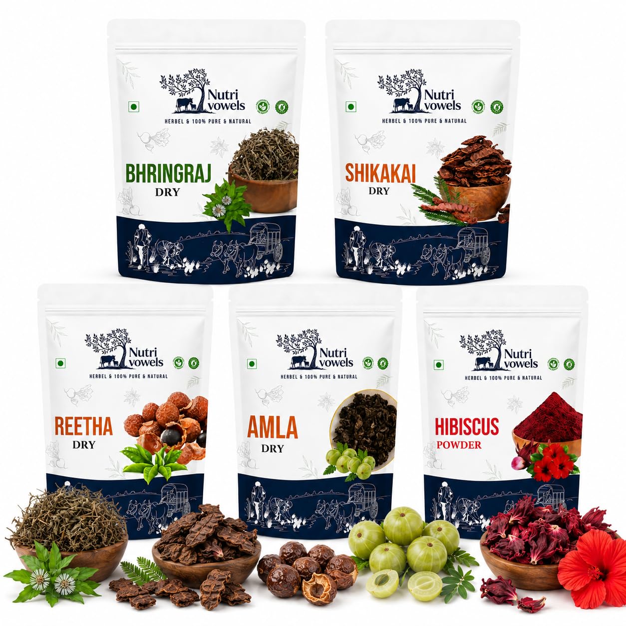 Natural Raw Reetha, Amla, Shikakai, Bhringraj, Hibiscus Powder Combo - 500g (100g x 5 Pack) | 100% Natural Whole Dried Shikakai, Reetha Nuts, Amla | Hair Growth | Hair & Skin Care | Pure Raw Form-image-40