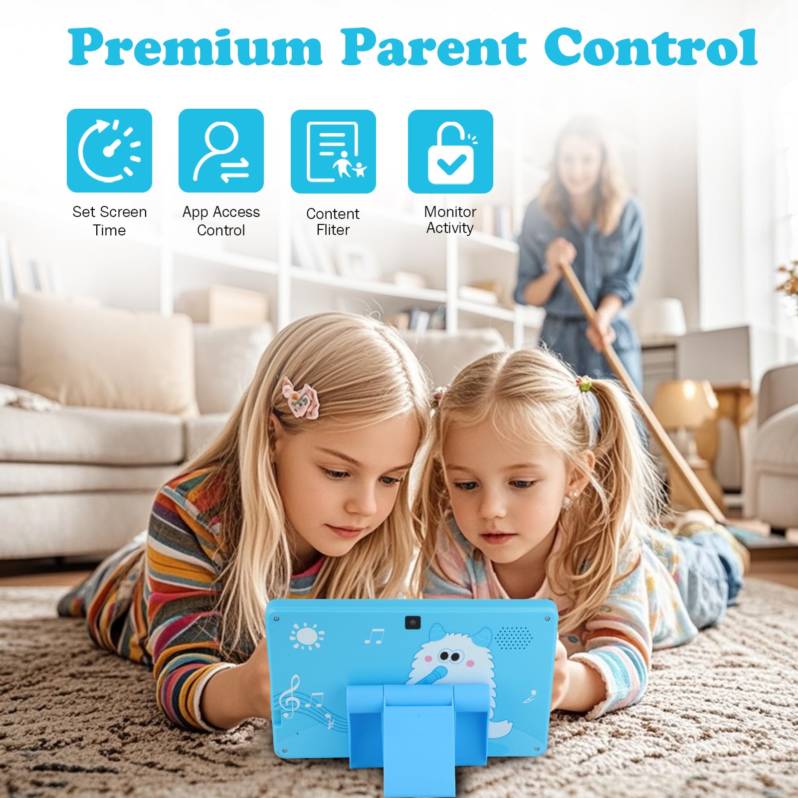 Tablet per bambini da 7 '' 32 GB, tablet per bambini 3-7 con WiFi YouTube Tonnellate di contenuti offline Controllo genitori, tablet Android per bambini con supporto per custodia ispessita Software