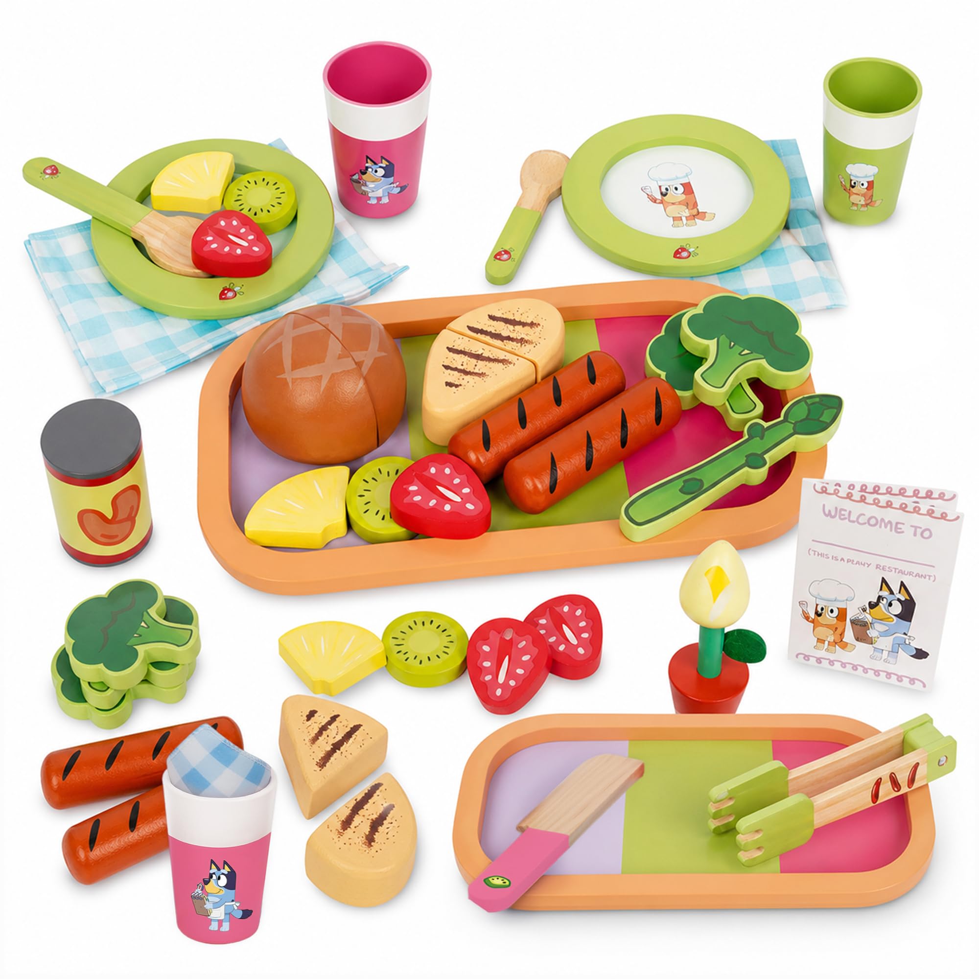 Bluey Wooden Toy Set - 32-Piece Role-Play Kit - Multicolor