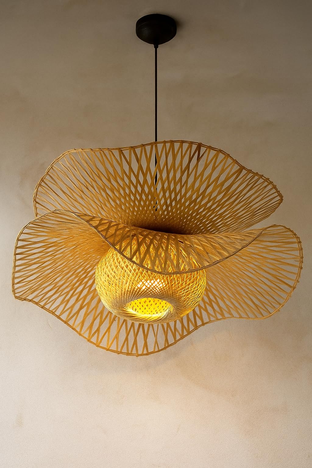 AKWAY Bamboo Hanging lamp Bamboo Pendant lamp for Home Decoration Ceiling lamp for Office use (Wire, Holder, Ceiling Canopy Included) (Bulb not Included) - ARAMINTA-image-31