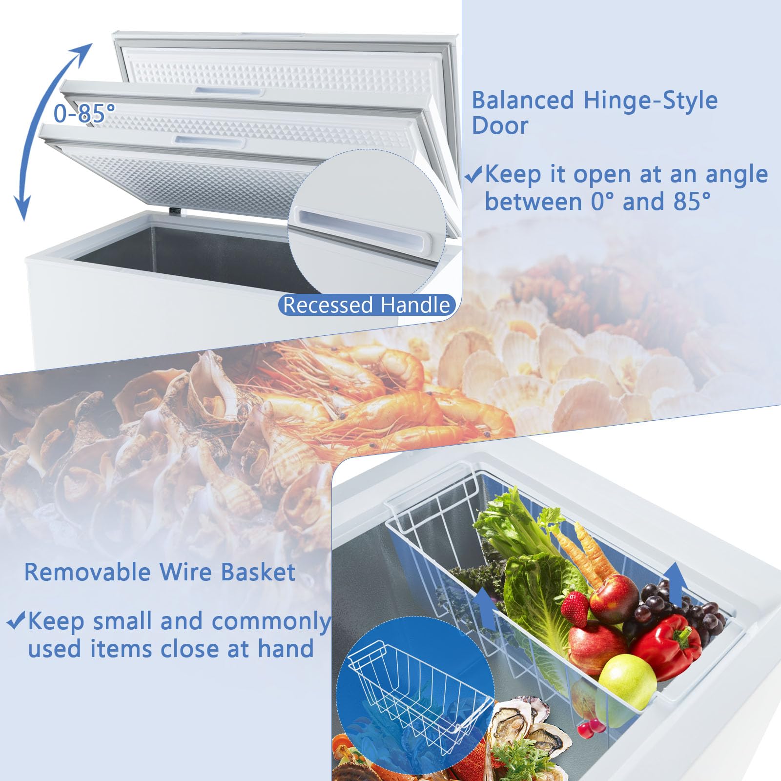 Mat Expert 10 Cu. Ft. Chest Freezer, Compact Deep Free Standing Freezer W/Adjustable Thermostat, Top Open Door & Removable Basket, Reach In Freezer Chest For Home/Kitchen/Office/Garage/Bar on Fridge.com - View 6