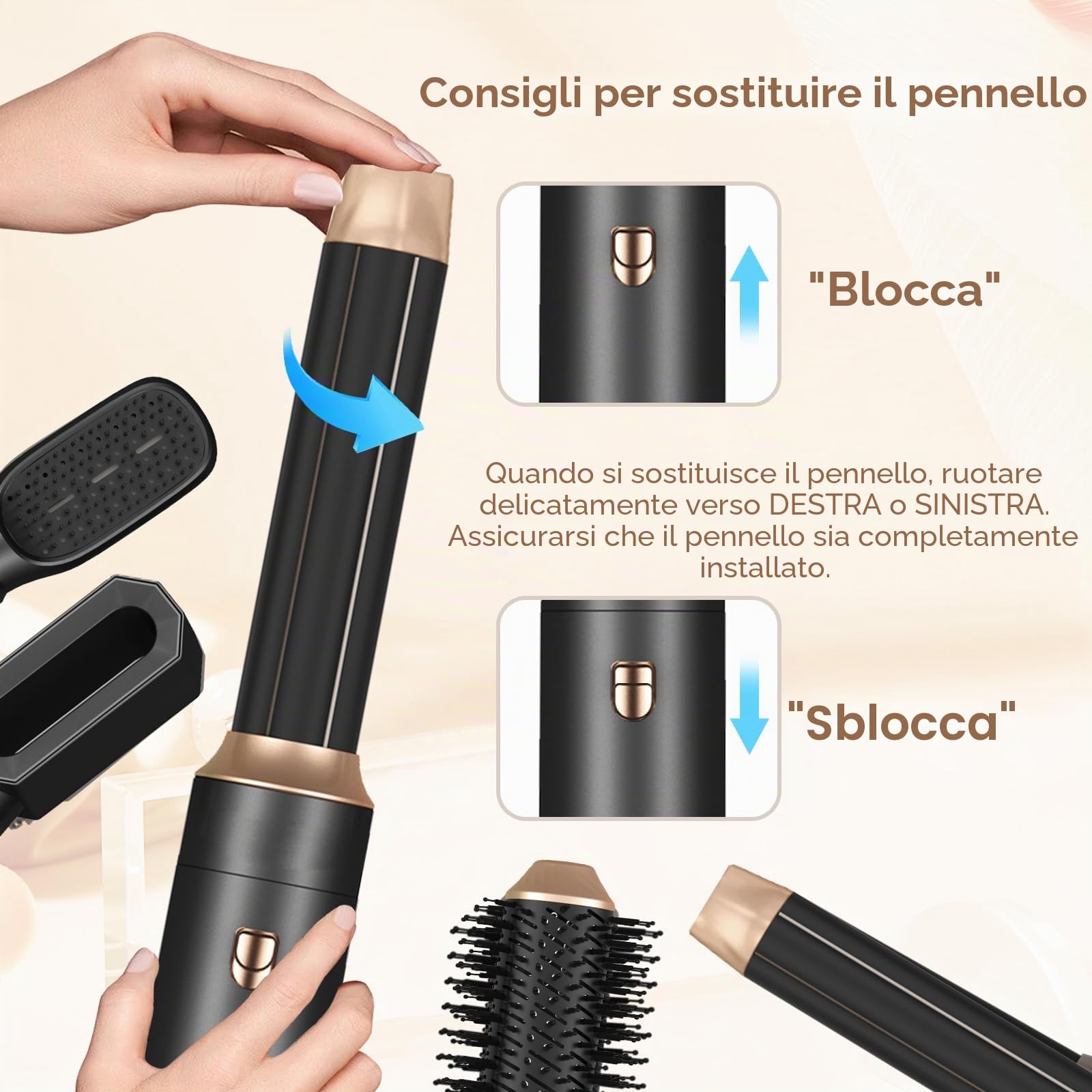 Air Styler Pro - Asciugacapelli 6 in 1, 1000 W, spazzola soffiante per capelli, spazzola per asciugacapelli, multifunzione, per capelli ricci e lisci, temperatura velocità del vento regolabile