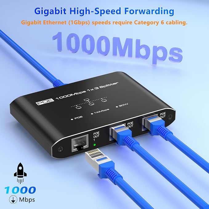 Divisor PoE 1 a 3 salidas, Switch PoE Gigabit de 3 puertos, compatible con IEEE 802.3at/af, concentrador PoE de 30 W por puerto para cámaras IP, puntos de acceso inalámbricos y teléfonos VoIP (100 m), concentrador de red para cable Cat5e/6/7/8 miniatura 7