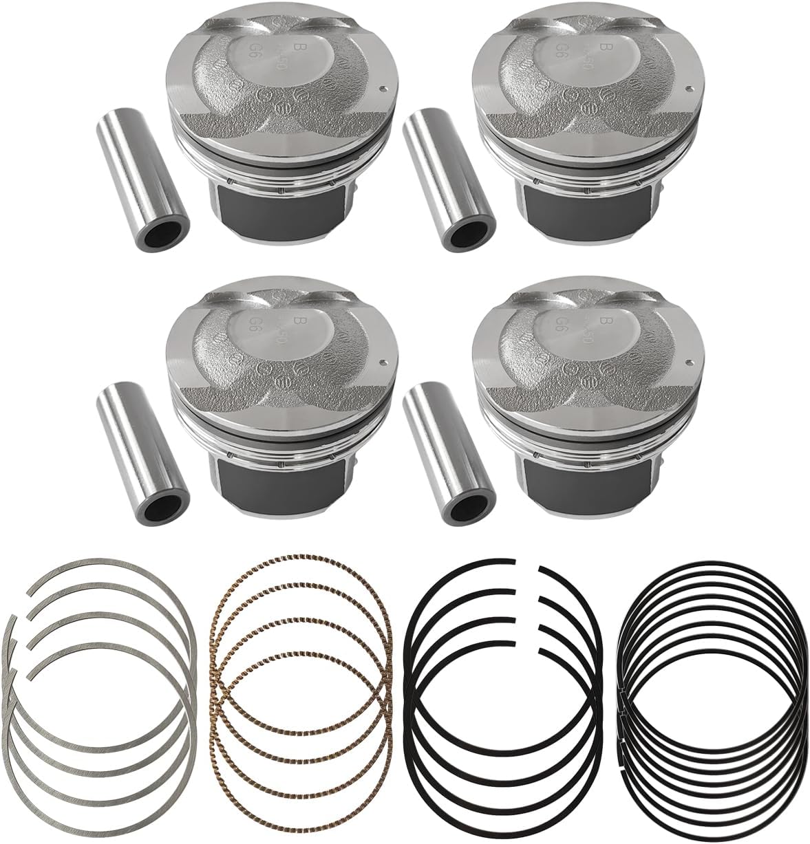 Oversize +0.50MM Engine Piston & Rings Set Fits for Hyundai Kia Veloster Accent Rio 1.6L DOHC 2012-2017, Replaces 23041-2B600, 23041-2B610