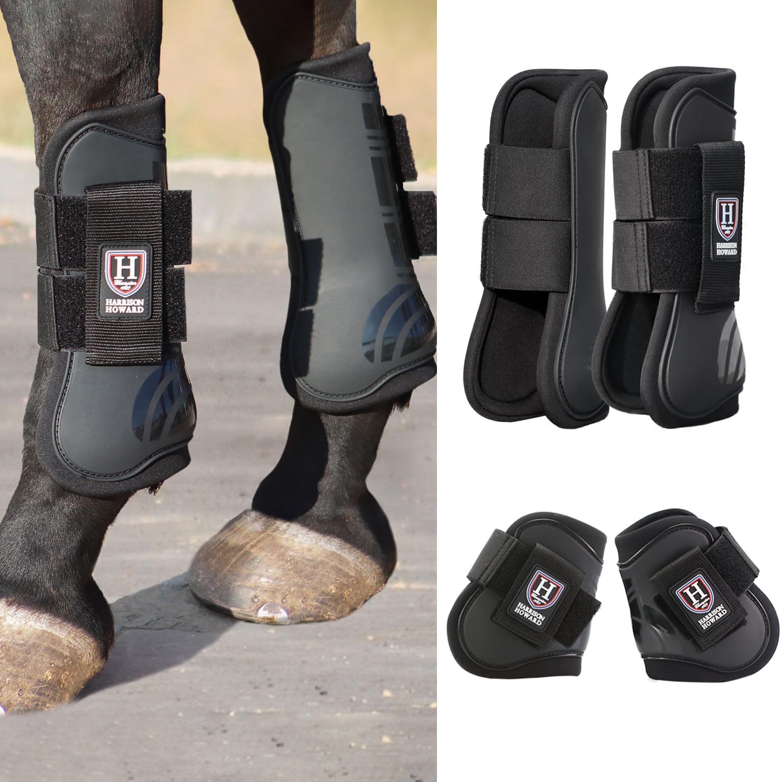 Harrison HowardHorse Tendon Boots Open Front/Fetlock Boot for Horse Protective Boots for Jumping, Trail Riding Set of 4