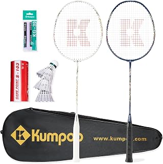Badminton Set of 2 Rackets with Overgrips, 3 Shuttlecocks and Bag