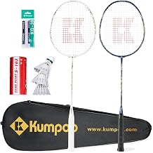 Badminton Racket Set of 2 Carbon Shaft Rackets, 3 Shuttlecocks, 2 Overgrips and 1 Racket Bag | Badminton Rackets and Birdies Complete Sets for 2 Players Backyards Games Beginners Adults