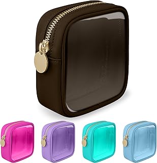 Nylon Mini Clear Makeup Organizer Bag for Purse, Small Cute Black Makeup Bag Preppy Cosmetic Zipper Pouch Purse, Waterproof Travel Coin Pouch Sanitary Napkin Storage Bag Clutch for Women Girls(Brown)