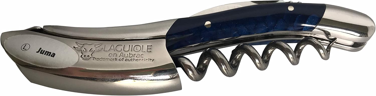 Laguiole En Aubrac Sommelier Waiter's Corkscrew, Juma Blue Handle, Wine Opener With Foil Cutter & Bottle Opener