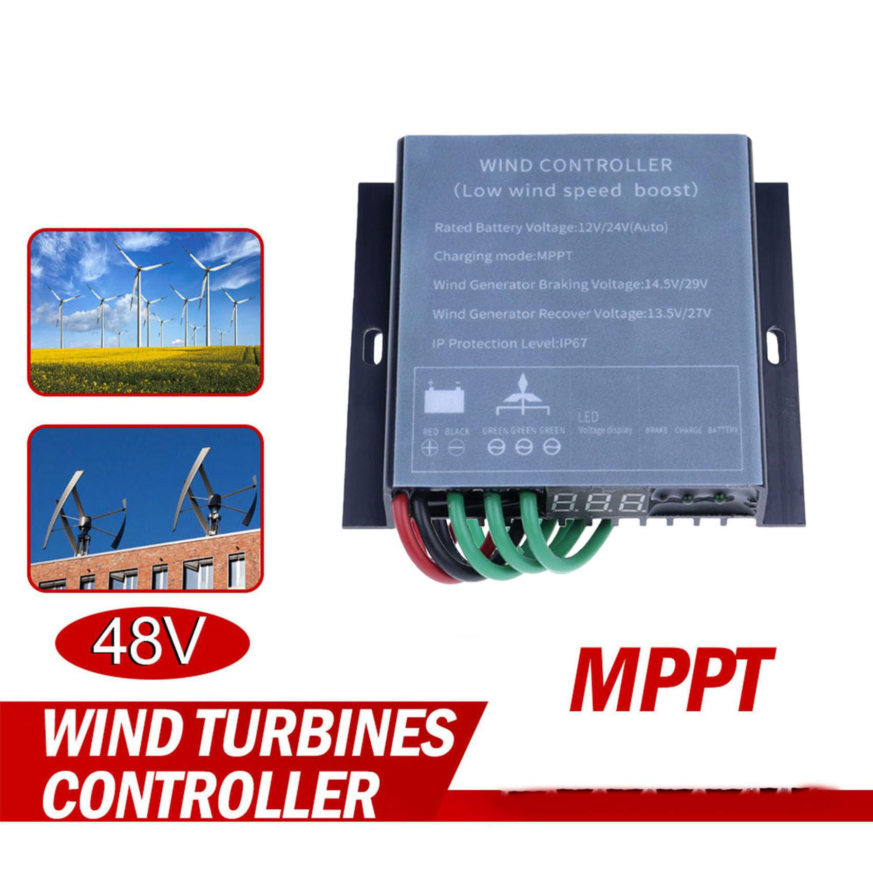 Regolatore Generatore di Mini Turbina Eolica 8000W 12v 24V 48V IP67 Controllore a Bassa Tensione con Indicatore LED Digitale Controller di Carica MPPT per Turbina Eolica,220V