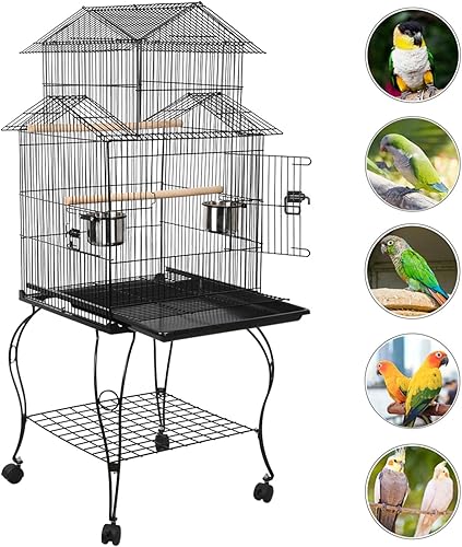 Miniatura 7 de Yaheetech Budgie Cage jaula de 55 pulgadas con triple techo mediano para loros para mascotas con soporte desmontable para cacatúas, periquitos de