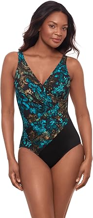 Miraclesuit Womens Swimwear Oceanus Tummy Control V-Neckline Soft Cup One Piece Swimsuit