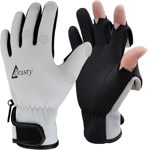 Miniatura 7 de Drasry - Guantes de pesca de neopreno con 3 dedos descubiertos, compatibles con pantalla táctil, cálidos, adecuados para clima frío, para hombres