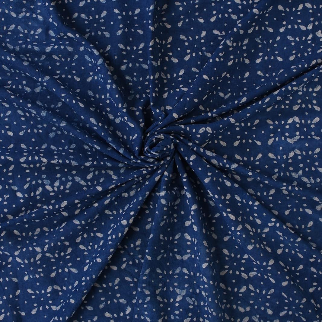 Trade Star Handmade Sewing Crafting Textile Handmade Fabric by the Yard 100% Cotton 3 Yard Floral Print Indigo Beautiful Indian for Home Fall Decor Block Print Ethnic Textile Natural Dye 44 Inches