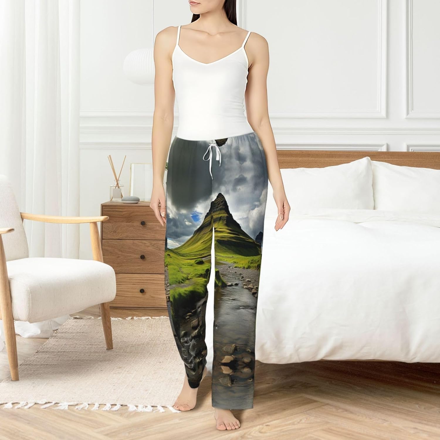 Beautiful Iceland Print Cozy Flannel Pajama Pants For Women,Warm Christmas Pj Pants,Cute Fleece Pajamas
