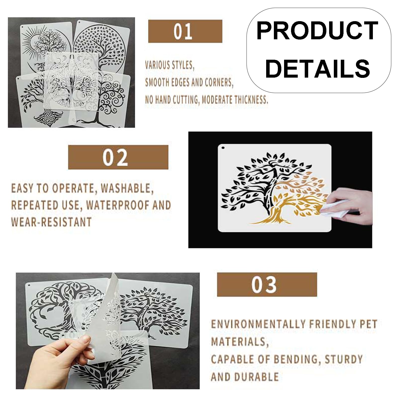 GORGECRAFT 30x30 cm Albero Della Vita Stencil Modelli Albero Piccione Modello Grandi Stencil Quadrati Riutilizzabili Segno di Plastica per Dipingere su Legno Parete Mobili Tela Pavimento Strumento