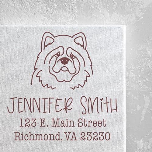 Miniatura 4 de Sello cuadrado autoentintado para nombre y dirección de rostro de perro Chow, sello personalizado de dirección de retorno, disponible en 11 colores