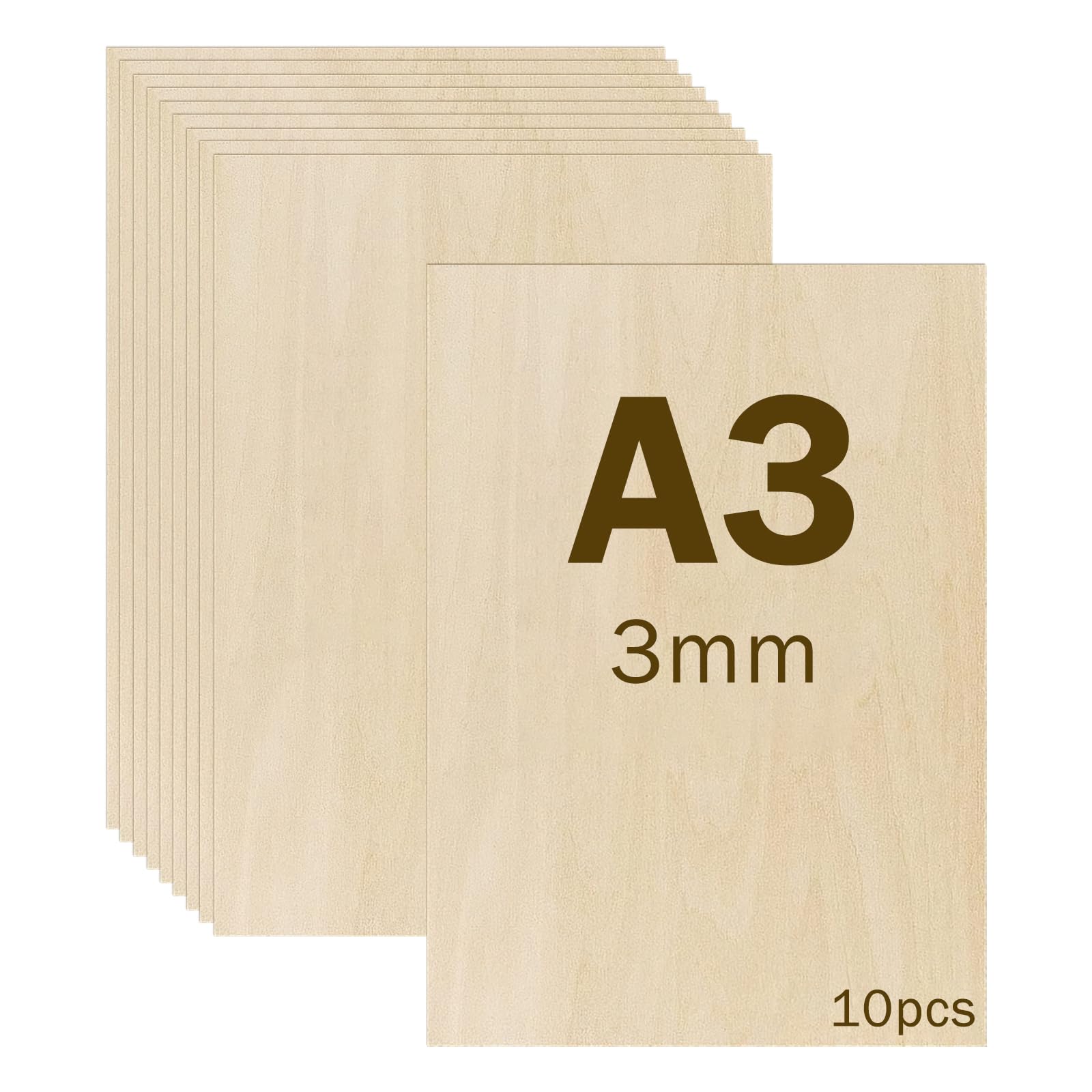 Woobroo 10pcs A3 Plywood Sheets, 3MM Basswood Sheets, 42x30CM Thin Wood Sheets for Crafts, DIY, Engraving, Painting, Laser Projects, Decoration