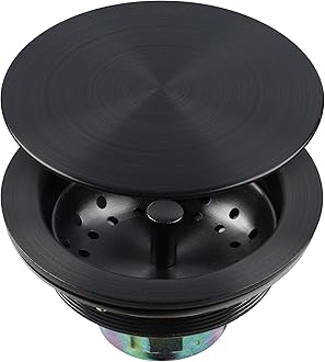 LQS Kitchen Sink Drain Assembly, Sink Drain Basket Strainer, Stainless Steel Removable Sink Strainer Basket and Stopper with Decor Flat Cover 3-1/2-inches (Black with Cover)