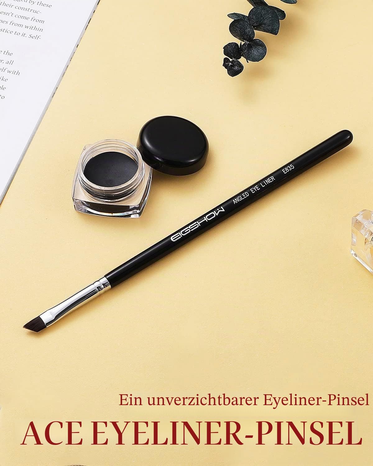 EIGSHOW Eyeliner-Pinsel, fein abgewinkelt, Profi-Präzisions-Pinsel, ultradünn, abgeschrägt, flacher Winkel, Premium-Qualität, zum Auftragen von Gelpuder, flüssiger Creme(E835)