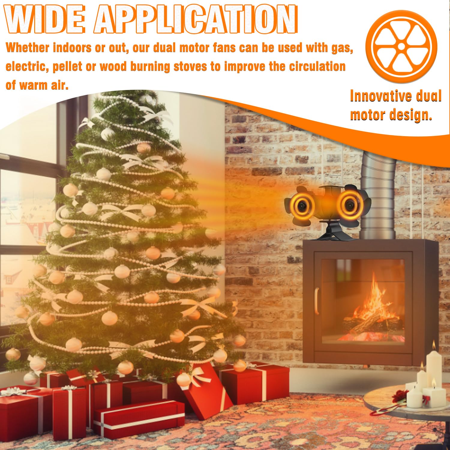 Ventilador Estufa Leña Ventiladores para Chimeneas con 12 Aspas Energía Térmica Circulación de Aire Caliente Funcionamiento Silencioso doble motor Ventilador para chimenea, quemador de leña