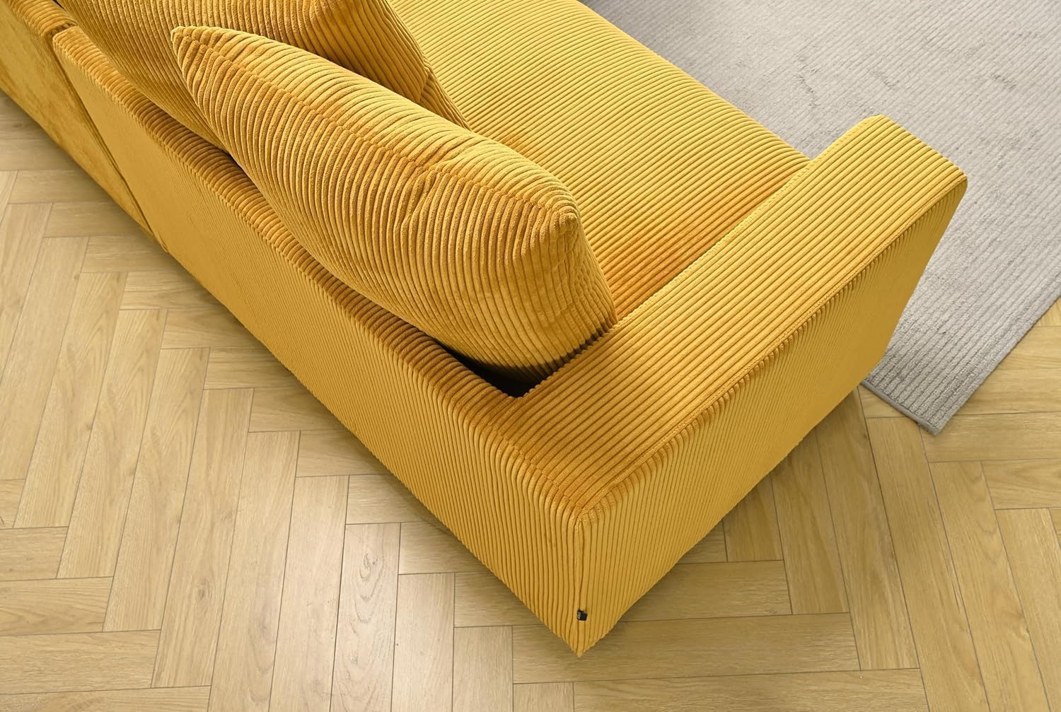 Container Furniture Direct Elegance Grand L-Shaped Sectional Sofa with Chaise, Plush Corduroy Upholstery, 102.4" Luxury Couch for Living Room, Ginger Yellow - Left Facing