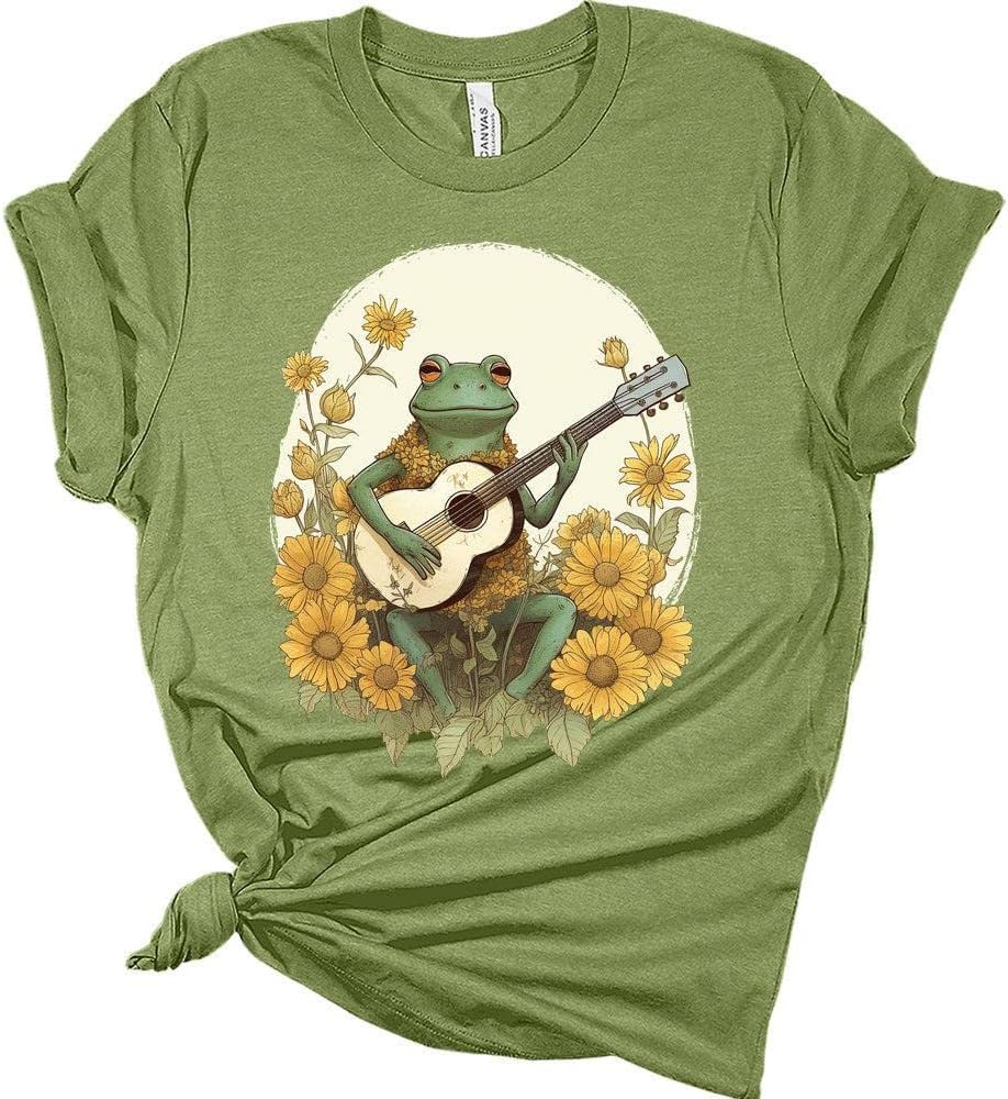 Frog Playing Banjo Shirt, Cottagecore Aesthetic Shirt, Mushroom Frog