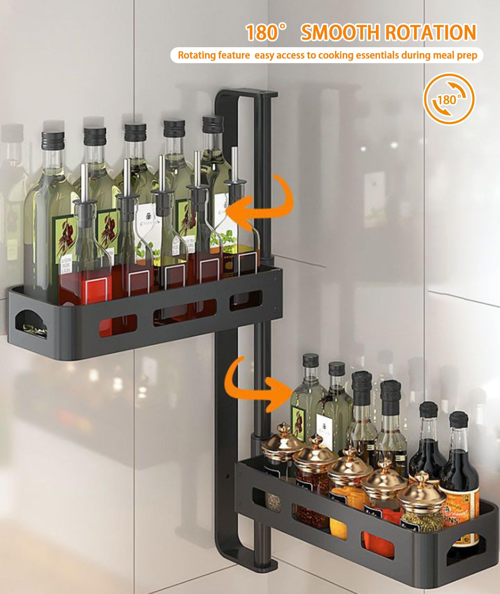 Especiero Giratorio de 4 Niveles Montado en la Pared Porta Condimentos Grande de Metal para Cocina Baño Estante Organizador de Especias Altura Ajustable