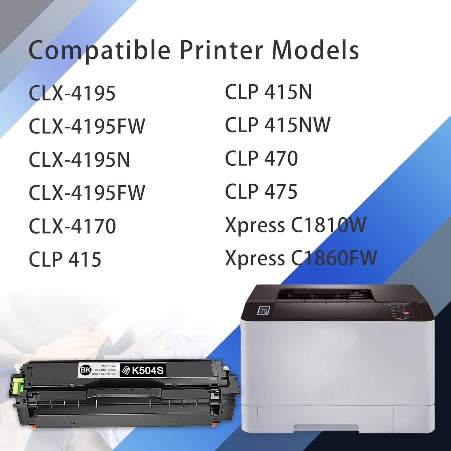 CLT-K504S K504S Black Toner Cartridge Replacement for Samsung K504S 504S Toner for C1810W C1860FW CLX-4195 CLX-4195FW CLX-4195N Printer Toner (1-Pack)