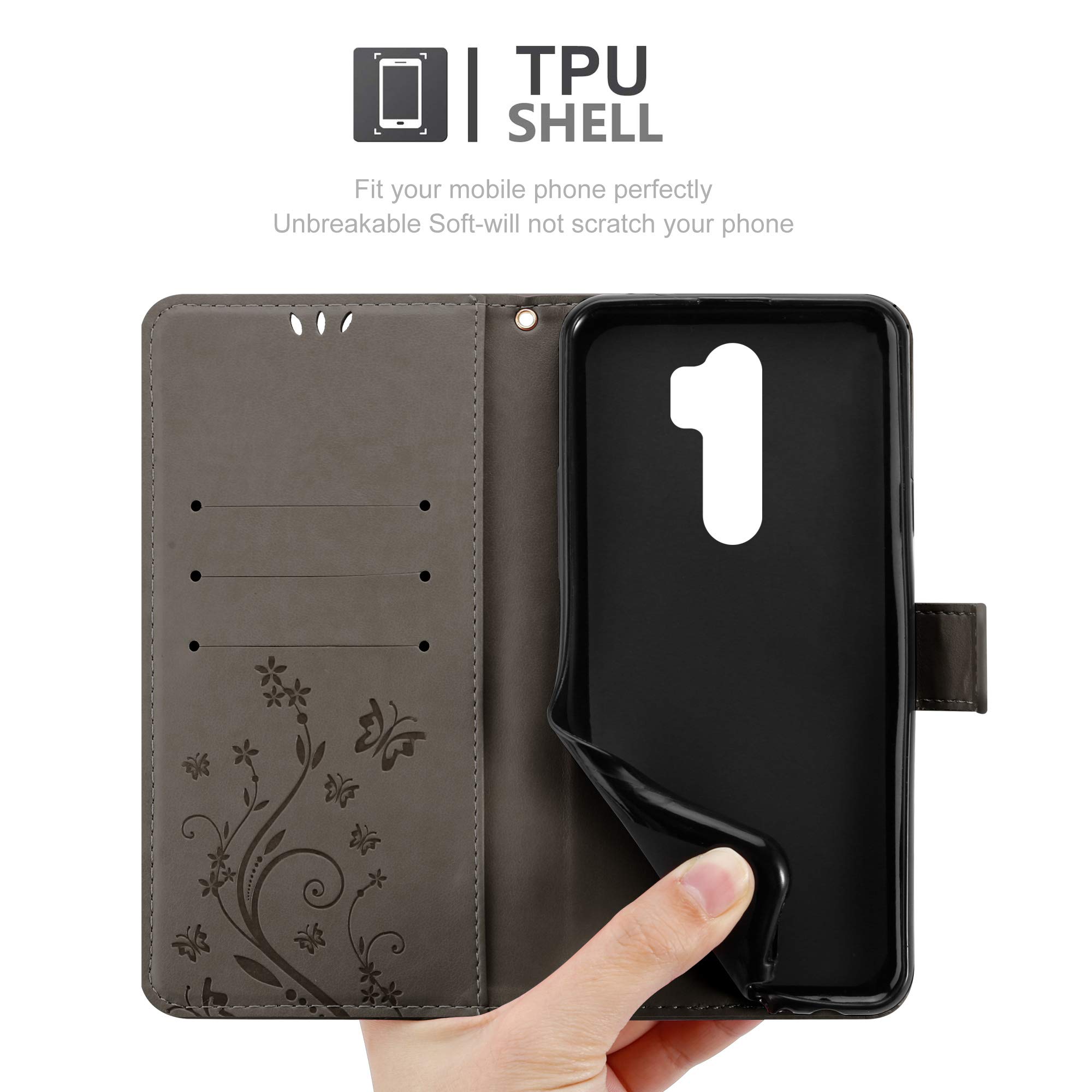 Cadorabo Custodia Libro Per Xiaomi Redmi Note 8 Pro – Grigio Fiore Con Chiusura Magnetica, Funzione Stand E 3 Vani Carte – Portafoglio Wallet