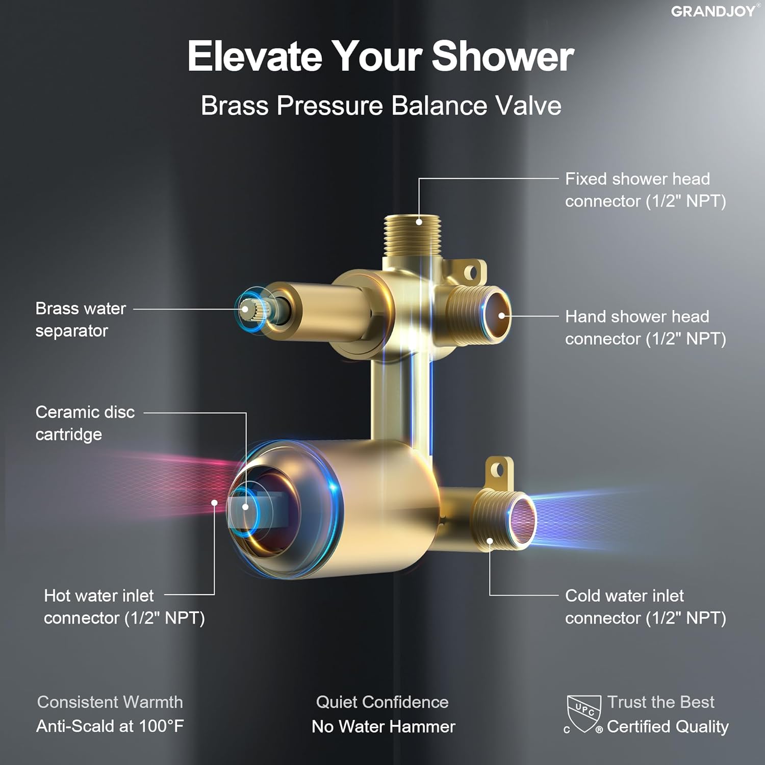 2-Spray Pattern 6 in.Square Shower head with Single Handle Shower Handheld Faucet 2.5 GPM in Brushed Gold
