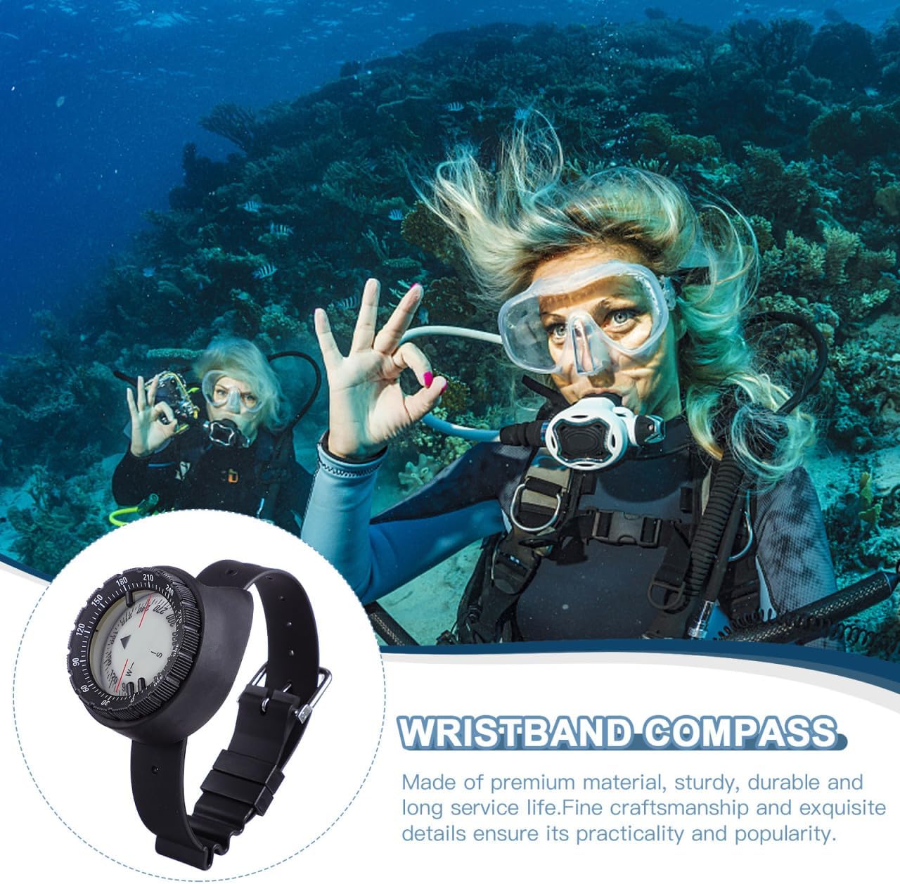 HEMOTON Mini Waterproof Wristband Compass Outdoor Navigation Tool with Luminous Dial for Hiking Camping Scuba Diving Black