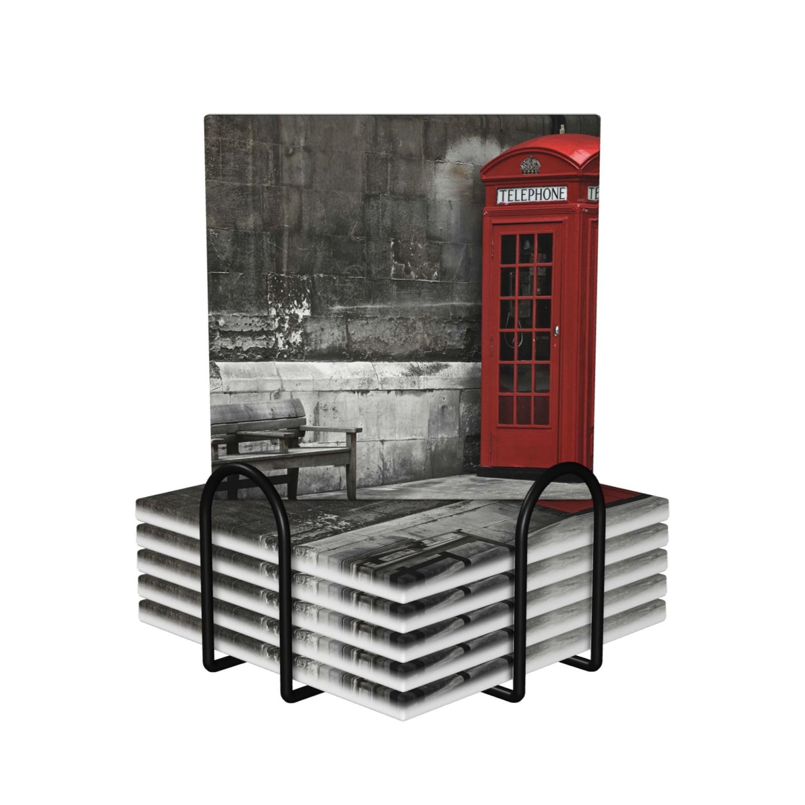 Set di 6 sottobicchieri decorativi in ceramica stampata con cabina telefonica britannica