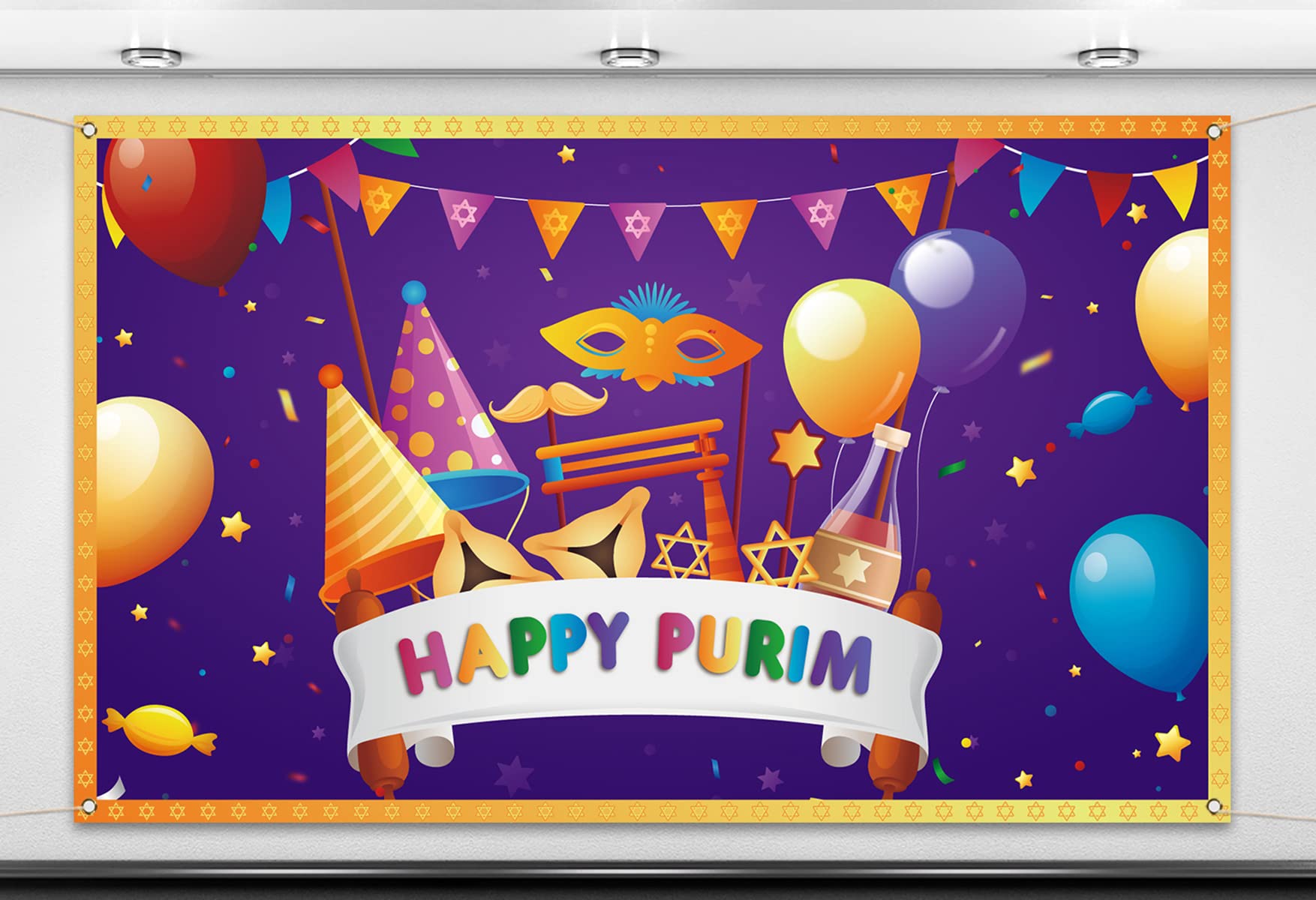 Purim Foto-Hintergrund 180x110 Cm – Jüdischer Karneval Hintergrund Für Indoor & Outdoor Partys