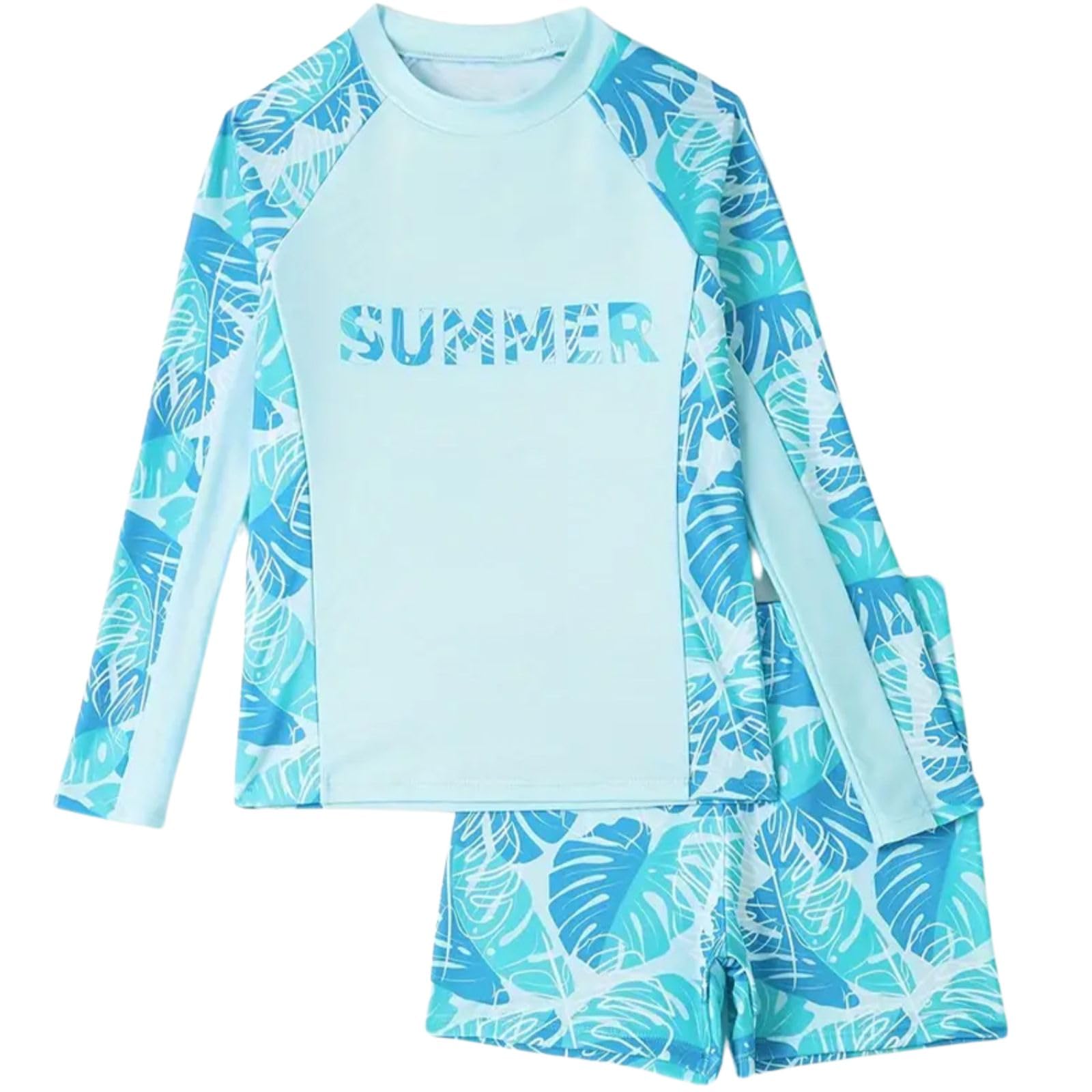 Xumplo Maillot de bain 2 pièces pour garçon à manches longues Protection solaire