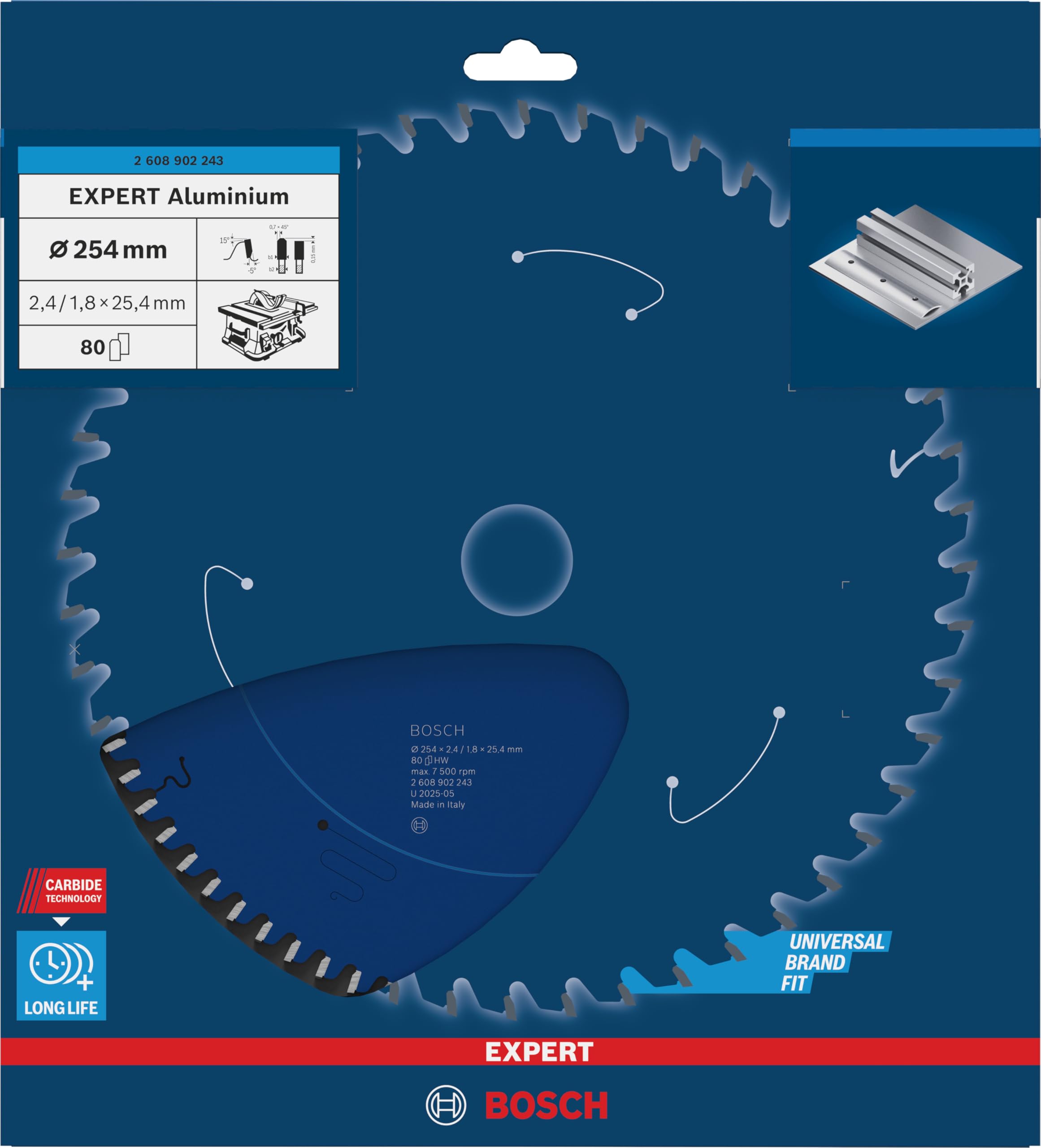 Bosch 1x Tarcza pilarska EXPERT Aluminium do przewodowych pilarek stołowych (do Aluminiowy, Ø mm, Professional Akcesoria Przewodowa stołowa pilarka tarczowa)