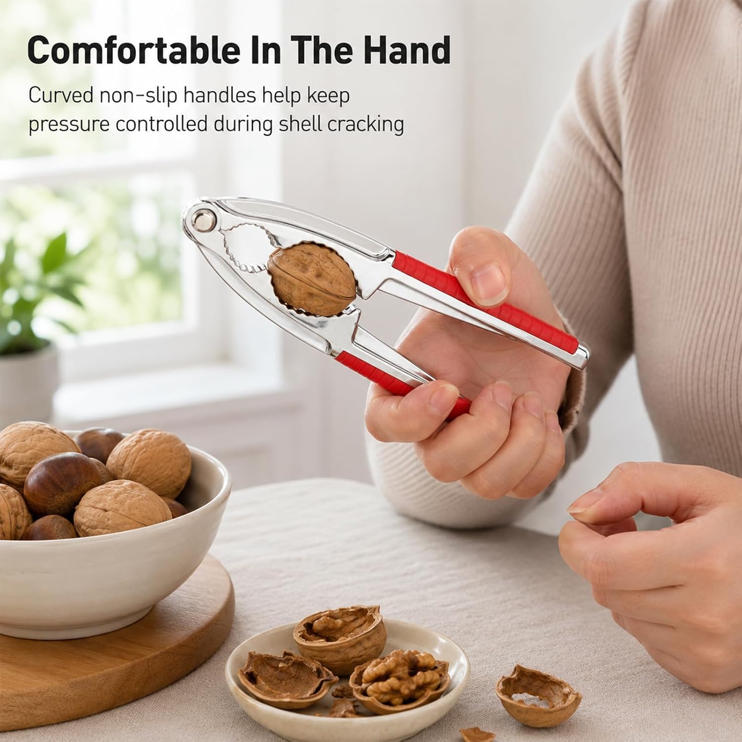 Nut Cracker Set, 2 Pack Stainless Steel Nutcrackers with Non-Slip Handles