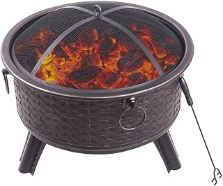 Fire Pits for Garden Outdoor Fire Pits Steel Fire Bowl with Grill & Cover & Poker Camping Fire Pit BBQ Brazier Wood Charcoal Patio Heater for Log Burning Fireplace
