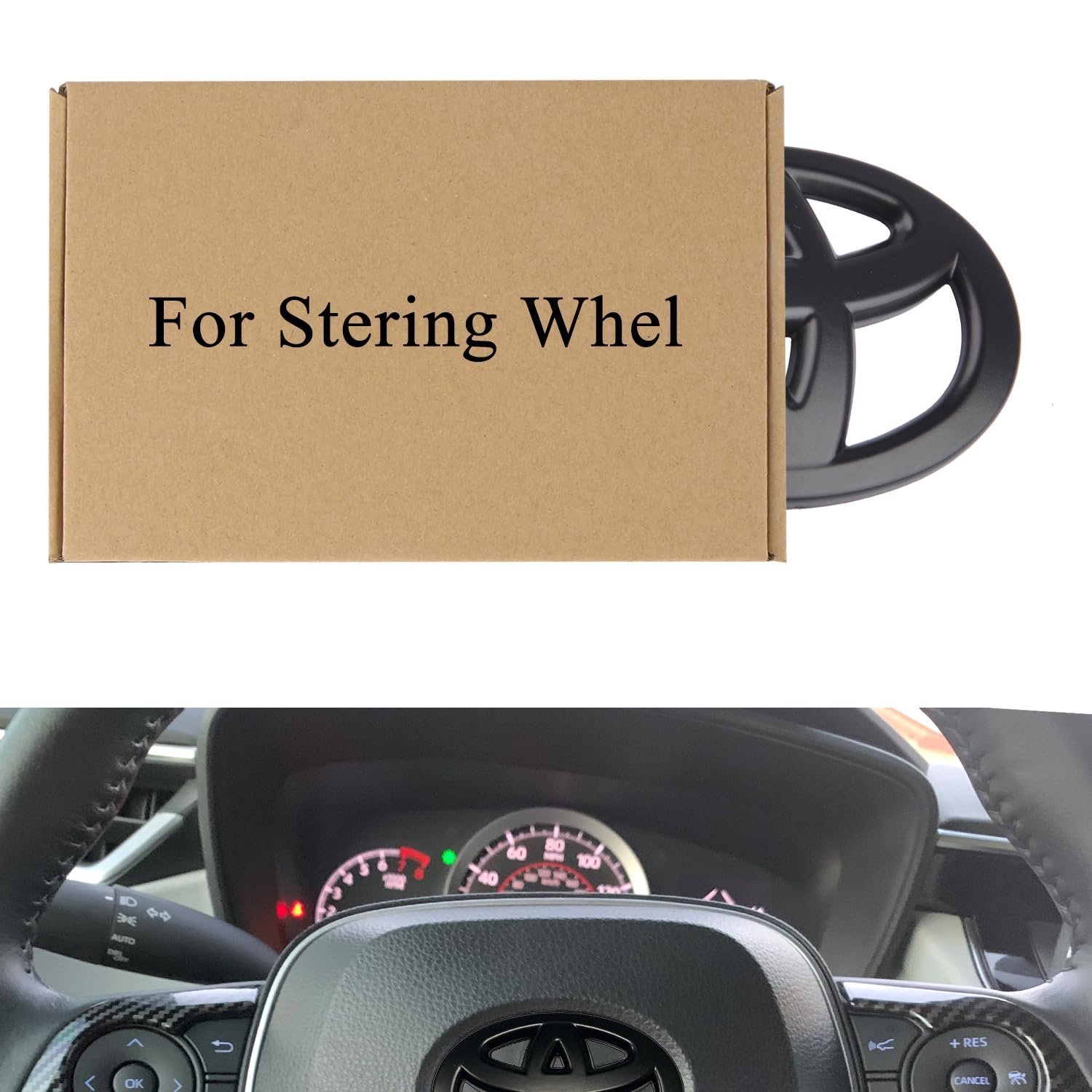 Steeering Wheeel Emblem Overlay Universal Fit for Toyota Tacoma Tundra 4Runner Camry Rav4 Corolla Highlander Accessories with Strong Adhesive 033011 Matte Black 1Pc