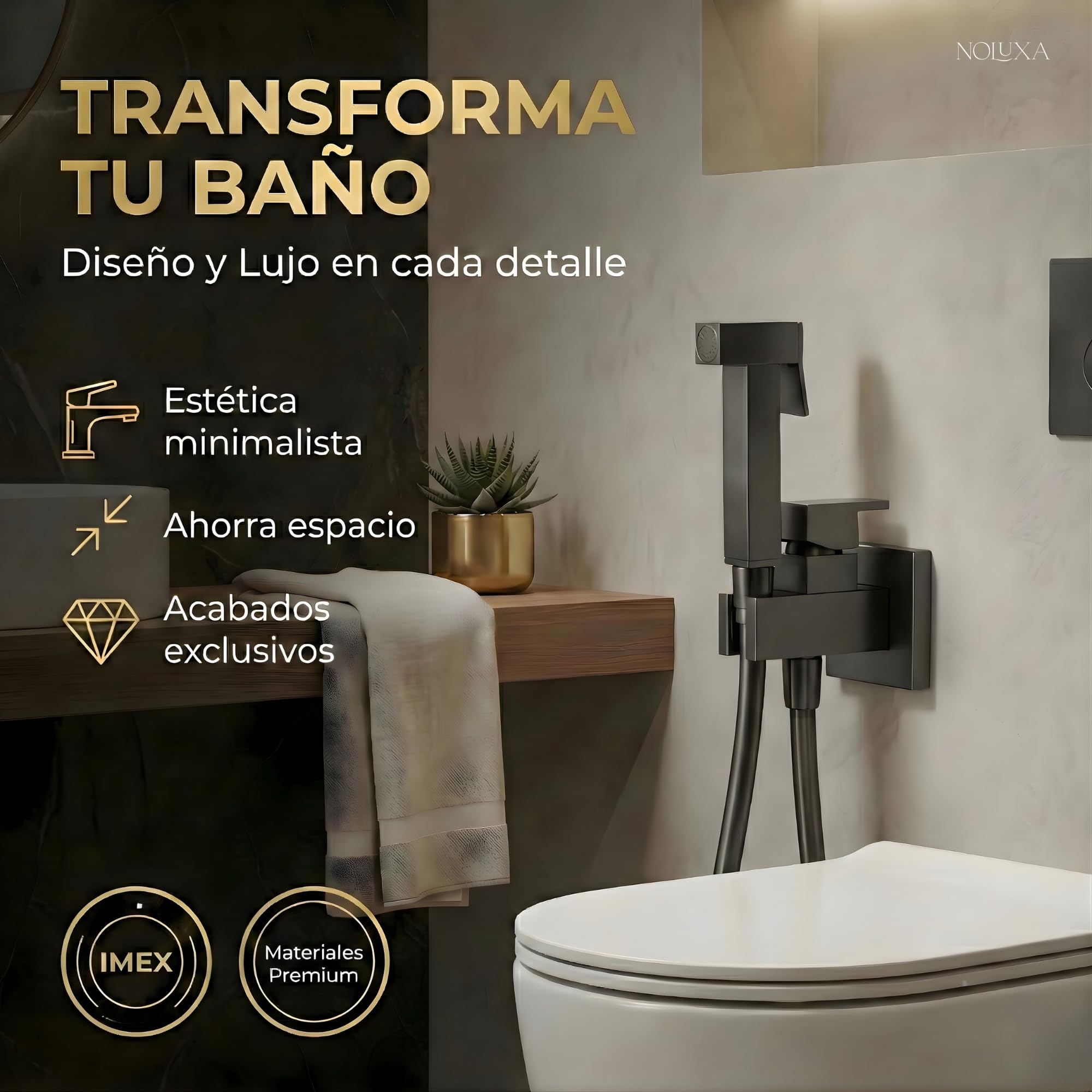 IMEX - Ducha Bidet Agua Fría y Caliente Color Negro | Grifo Bidet Empotrado para WC Black Gun Metal | Ducha Higiénica Monomando para Inodoro | Grifería Sustituto de Bidé | Serie Irlanda