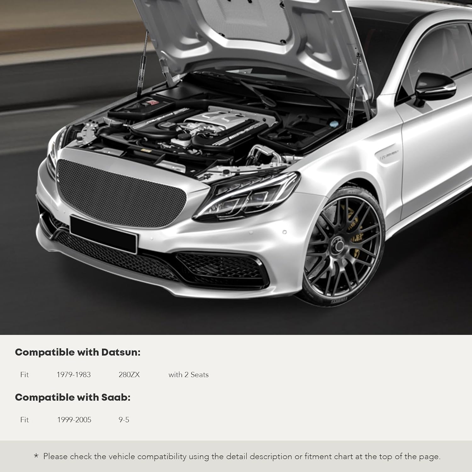 YHTAUTO Front Hood Gas Struts Shocks Replacement for Datsun 1979-1983 280ZX & Saab 1999-2005 9-5, Set of 2 Bonnet Lift Supports, Replace# 105360821