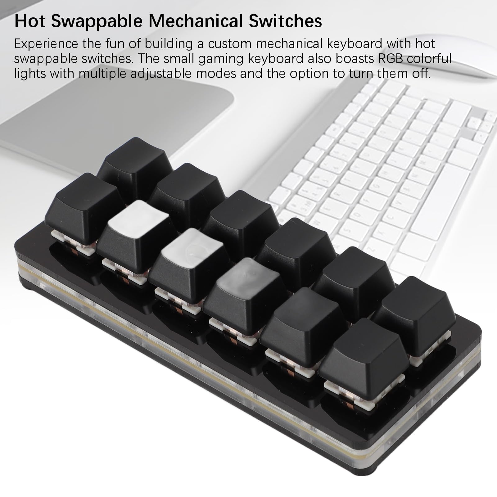 Dpofirs Teclado Mecánico para Juegos de 12 Teclas, Teclados RGB para Juegos de PC, Interruptor Rojo Mecánico, Teclado con una Mano, Teclado con Cable, Teclado Programable e (Black)