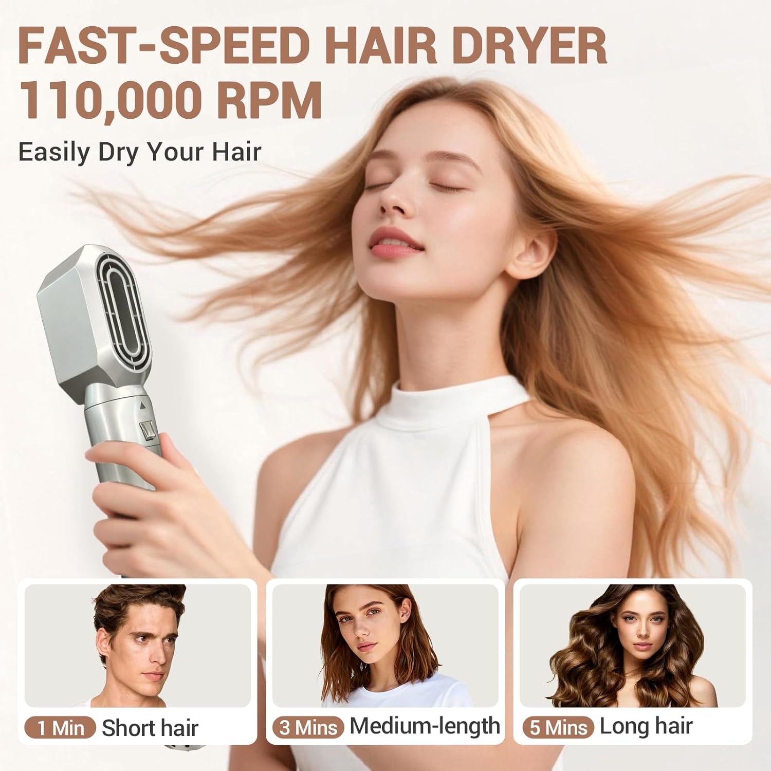 8-in-1 Dual Voltage Hot Air Styler & Hair Dryer Brush with Straightener & Curler Attachments, 110,000 RPM Ionic Fast Drying for Frizz-Free Styling, Includes Travel Bag - Image 4